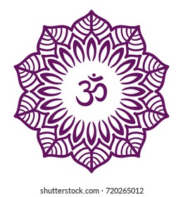 Om symbol with hand drawn mandala. Oriental decorative ornament  can be used for greeting card, wedding invitation, yoga poster, coloring book.