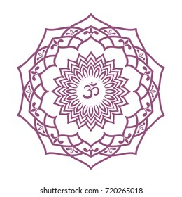 Om symbol with hand drawn mandala. Oriental decorative ornament  can be used for greeting card, wedding invitation, yoga poster, coloring book.