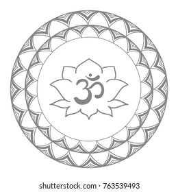 Om symbol with hand drawn mandala and Lotus. Set of oriental ornaments for greeting card, invitation, yoga poster, coloring book.
