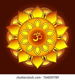 Om symbol with hand drawn mandala. Oriental decorative ornament  can be used for greeting card, wedding invitation, yoga poster, coloring book.