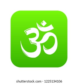 Om symbol hinduism icon green vector isolated on white background