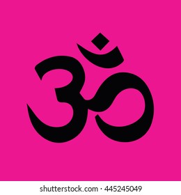 Om symbol of Hinduism icon vector. Pink background