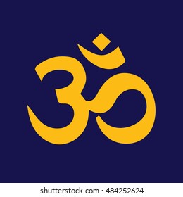 Om symbol of Hinduism icon vector. Blue background