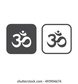 Om symbol of Hinduism icon vector. Gray and white