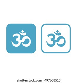 Om symbol of Hinduism icon vector. White and blue