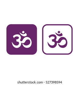Om symbol of Hinduism icon vector. Purple and white