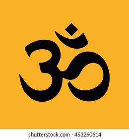 Om symbol of Hinduism vector icon. Yellow background