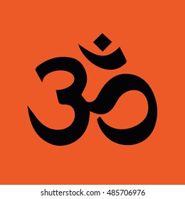 Om symbol of Hinduism vector icon. Orange background