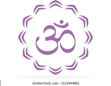 om symbol icon, abstract flower with oum sign, vector illustration