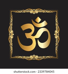 Om symbol illustration in golden frame