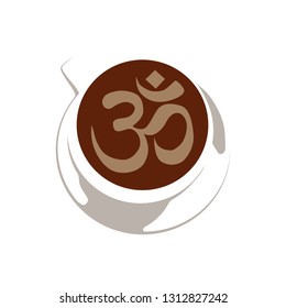 OM symbol inside cup of coffee, top view, vector