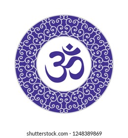 OM symbol, inside mandala, , circular figure representing the universe in Hindu and Buddhist. logo icon