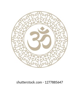 OM symbol, inside mandala, , circular figure representing the universe in Hindu and Buddhist. logo icon