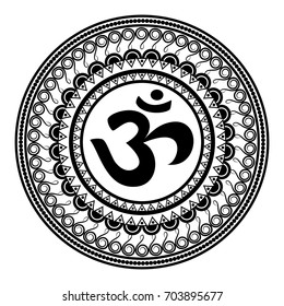 Om symbol inside mandala, vector illustration.
