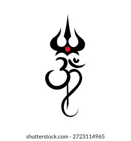 Om symbol logo with Trishul vector illustration, perfect for Hindu religious designs, spiritual artwork, temple graphics, festival decorations, cultural projects, and devotional-themed illustrations.