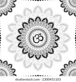 Om symbol mandala seamless pattern vector illustration for textile, background, wallpaper, print etc