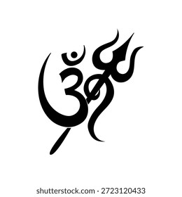 Símbolo Om com ilustração vetorial Trishul, perfeito para projetos religiosos hindus, obras de arte espirituais, cartazes de templos, gráficos devocionais, decorações de festivais e projetos tradicionais com temas de adoração.