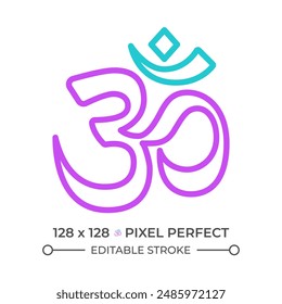 OM symbol two color line icon. Representation of spirituality, meditation and inner peace. Spirituality bicolor outline symbol. Duotone linear pictogram. Isolated illustration. Editable stroke