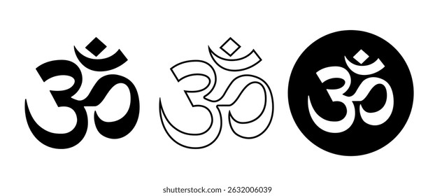 Om symbol vector design on transparent background, Hindu Culture, and Mindfulness pictogram,  Black Spiritual icon set, Editable 