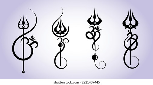 Om and trishul tattoo symbol collection