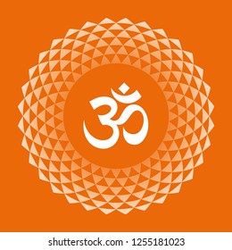 Om Vector Symbol with mandala. Orange background.