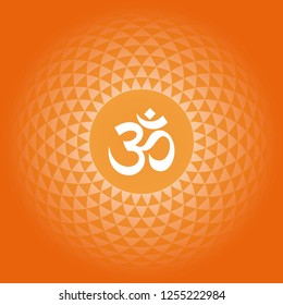 Om Vector Symbol With Mandala. Orange Background.