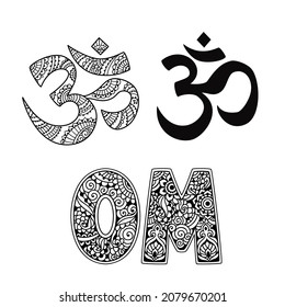 Om yoga logo esoteric art. Vector illustration. Design, hand drawn zenart ornamental. Tribal, Boho, India, hippie, Bohemian styles