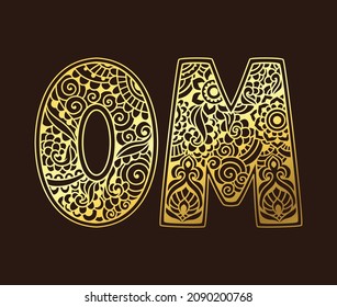 Om yoga logo esoteric art. Vector illustration. Design, hand drawn zenart ornamental. Tribal, Boho, India, hippie, Bohemian styles