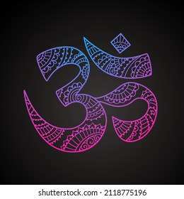 Om yoga logo esoteric art. Vector illustration. Design, hand drawn zenart ornamental. Tribal, Boho, India, hippie, Bohemian styles