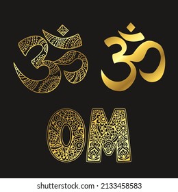 Om yoga logo esoteric art. Vector illustration. Design, hand drawn zenart ornamental. Tribal, Boho, India, hippie, Bohemian styles