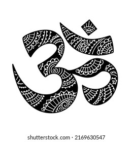 Om yoga logo esoteric art. Vector illustration. Design, hand drawn zenart ornamental. Tribal, Boho, India, hippie, Bohemian styles