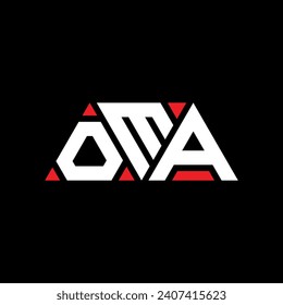 OMA triangle letter logo design with triangle shape. OMA triangle logo design monogram. OMA triangle vector logo template with red color. OMA triangular logo Simple, Elegant, and Luxurious design.
