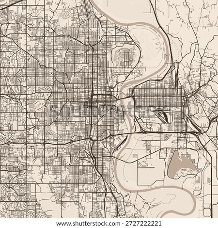 Omaha City Map discover refined precision in this minimalist urban grid where lines intersect seamlessly in a sepia toned blueprint, emphasizing refined linework, with balanced composition.