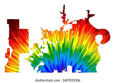 Omaha city (United States of America, USA, U.S., US, United States cities, usa city) - map is designed rainbow abstract colorful pattern, City of Omaha map made of color explosion,