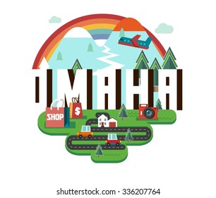 Logo de la marca de destino Omaha. cartografía vectorial