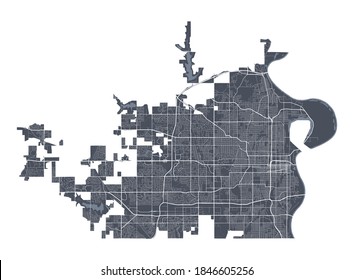 Omaha map. Detailed vector map of Omaha city administrative area. Cityscape poster metropolitan aria view. Dark land with white streets, roads and avenues. White background.