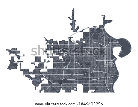 Omaha map. Detailed vector map of Omaha city administrative area. Cityscape poster metropolitan aria view. Dark land with white streets, roads and avenues. White background.