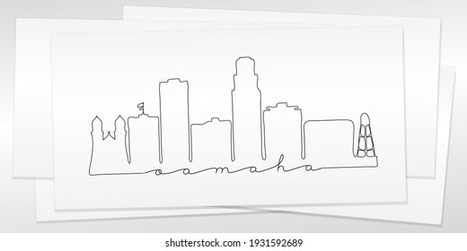 Omaha, NE, USA Doodle Skyline Hand Drawn. City One Line Art Illustration Landmark. Minimalistic Sketch Pen Background.