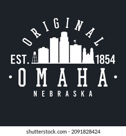 Omaha, NE, USA Skyline Original. A Logotype Sports College and University Style. Illustration Design Vector City.