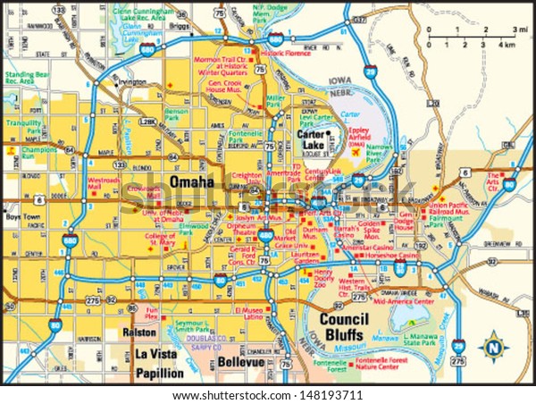 Map Of Omaha Nebraska Omaha Nebraska Area Map: Stockvector (Rechtenvrij) 148193711