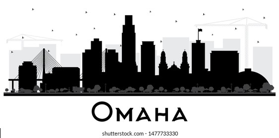 Omaha Nebraska City Skyline Silhouette with Black Buildings Isolated on White. Vector Illustration. Business Travel and Tourism Concept with Historic Architecture. Omaha USA Cityscape with Landmarks.