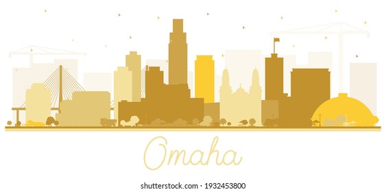 Omaha Nebraska City Skyline Silhouette with Golden Buildings Isolated on White. Vector Illustration. Business Travel and Tourism Concept with Historic Architecture. Omaha USA Cityscape with Landmarks.