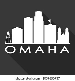 Omaha Nebraska Flat Icon Skyline Silhouette Design City Vector Art Famous Buildings.