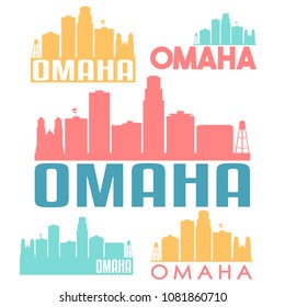 Omaha Nebraska Flat Icon Skyline Vector Silhouette Design Set