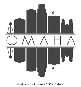 Omaha Nebraska Skyline Vector Art Mirror Silhouette Emblematic Buildings