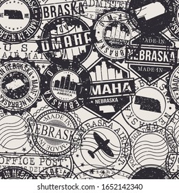 Omaha Nebraska Stamps Background. A City Stamp Vector Art. Set of Postal Passport Travel. Design Set Pattern.