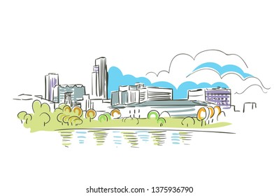 Omaha Nebraska usa America vector sketch city illustration line art 