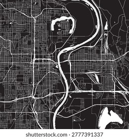 Omaha Nebraska Vector Map, Detailed City Street Map Black and White Minimalist Line Art