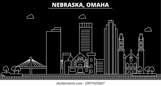 Omaha silhouette skyline. USA - Omaha vector city, american linear architecture, buildings. Omaha travel illustration, outline landmarks. USA flat icon, american line banner