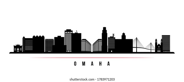 Omaha skyline horizontal banner. Black and white silhouette of Omaha, Nebraska. Vector template for your design. 